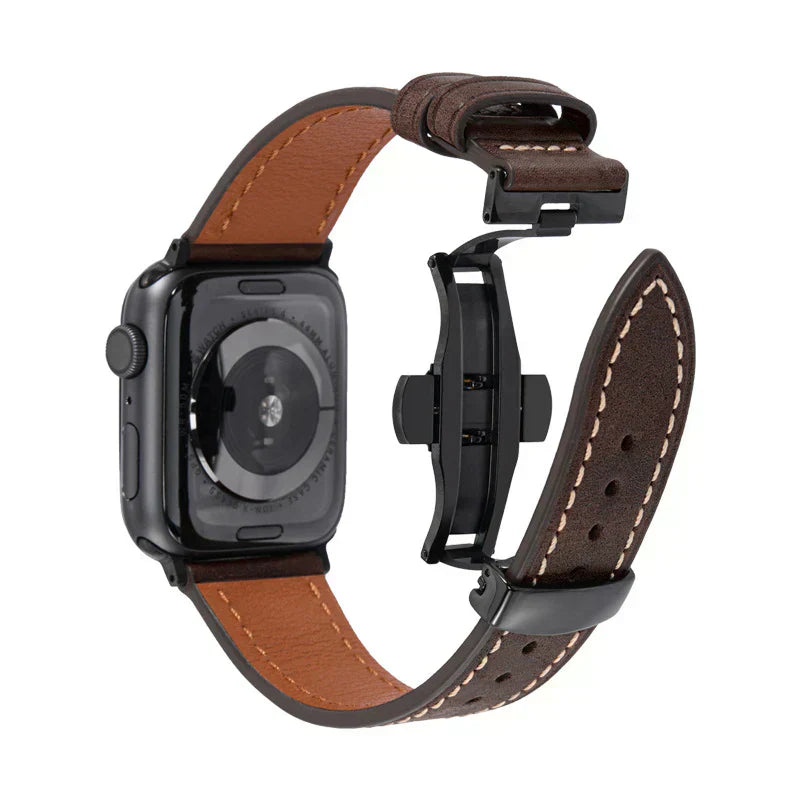 Luxevo Læderrem til Apple Watch, Sommerfuglelås, Ægte Læder