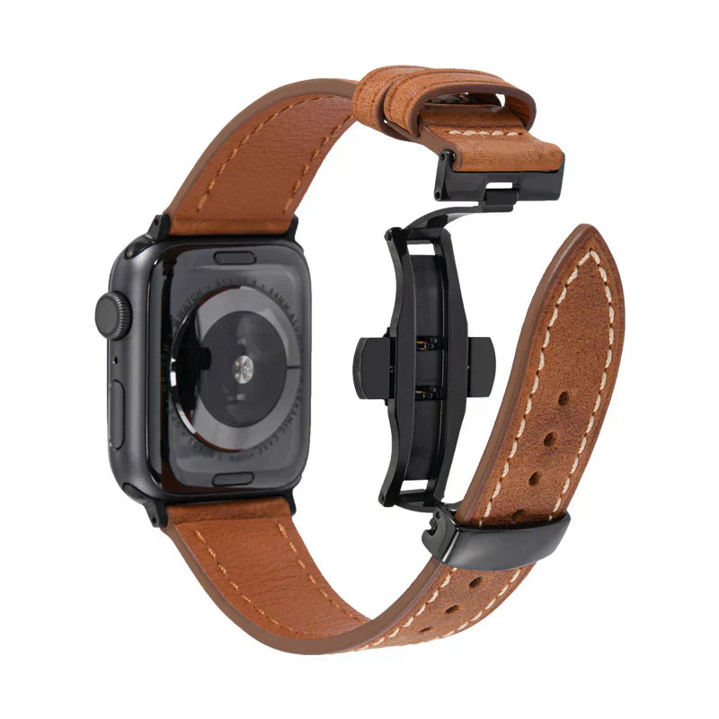Luxevo Læderrem til Apple Watch, Sommerfuglelås, Ægte Læder