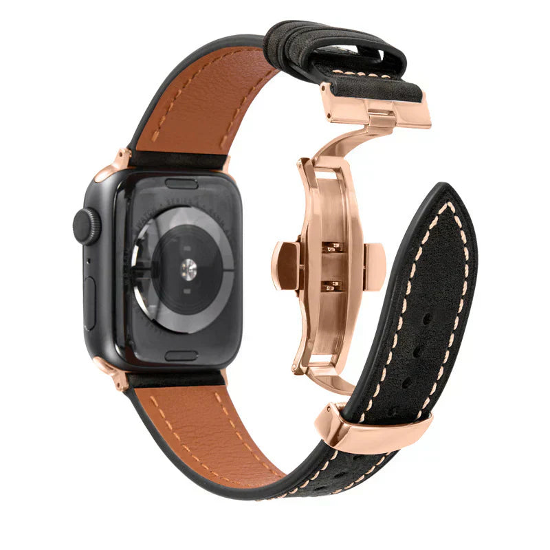 Luxevo Læderrem til Apple Watch, Sommerfuglelås, Ægte Læder