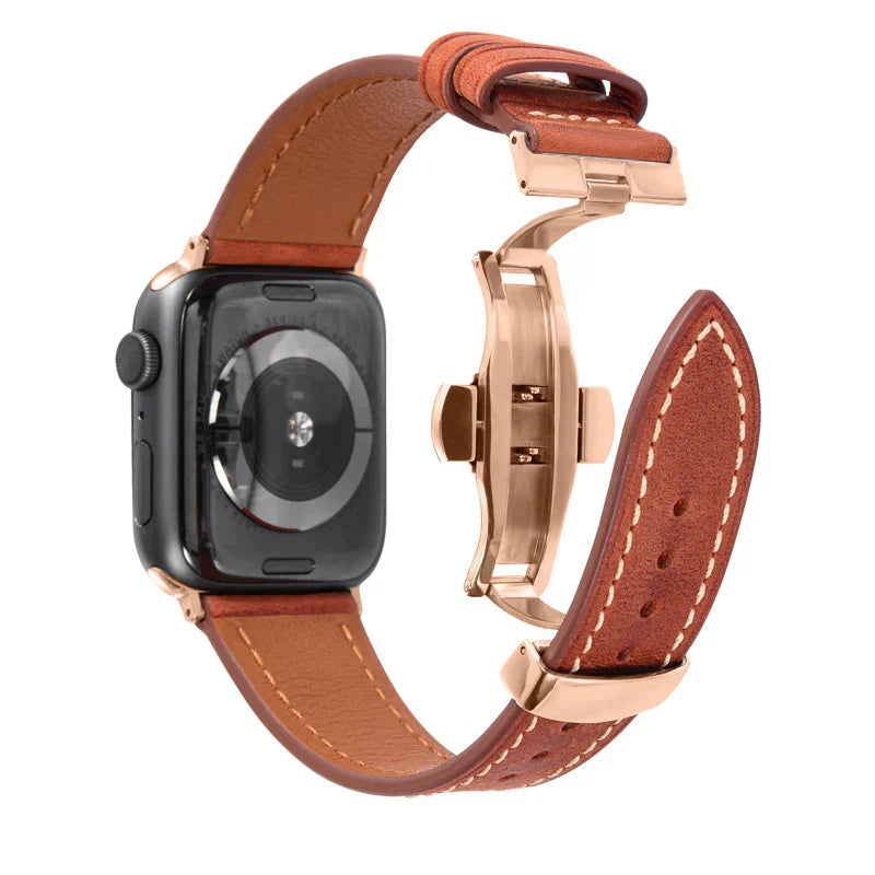 Luxevo Læderrem til Apple Watch, Sommerfuglelås, Ægte Læder