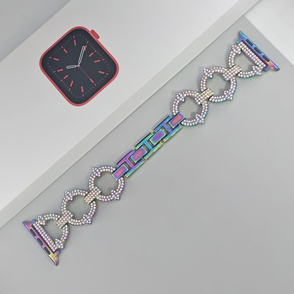 Błyszcząca bransoleta ze stali nierdzewnej z ogniwami w kształcie diamentu do Apple Watch