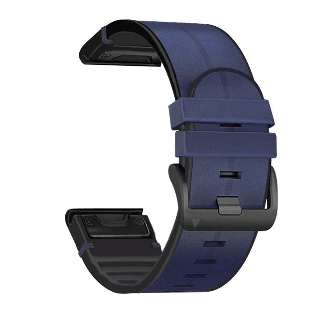 Averin läder-silikon hybridarmband för Garmin Fenix 8, 7X, 7, 5X, 5, 6