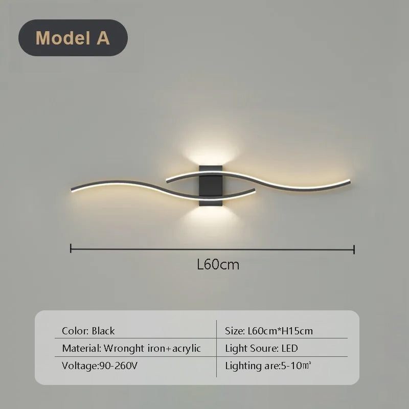 LED Wall Sconce with Double-Curve Design, Remote Control, Black & Gold