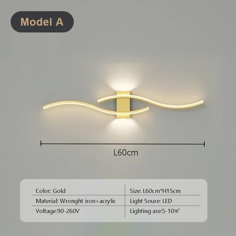 LED Wall Sconce with Double-Curve Design, Remote Control, Black & Gold