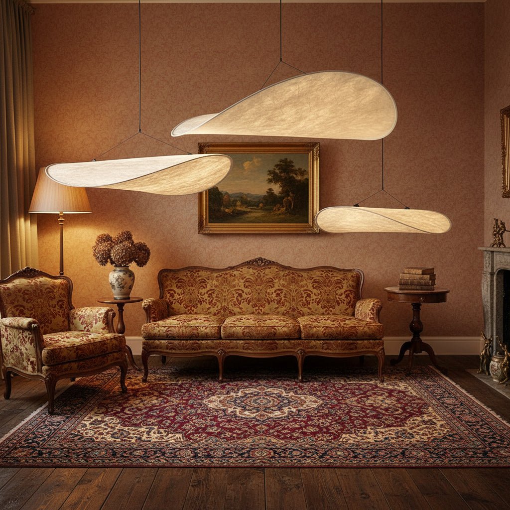 Pendant lamp made of Japandi silk with LED-friendly design - Fioriscas