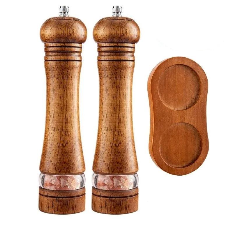 Elegant wooden salt and pepper mill with adjustable grind setting - Fioriscas