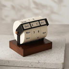 Mid-Century wooden rotary calendar for tasteful desk design - Fioriscas