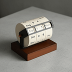Mid-Century wooden rotary calendar for tasteful desk design - Fioriscas