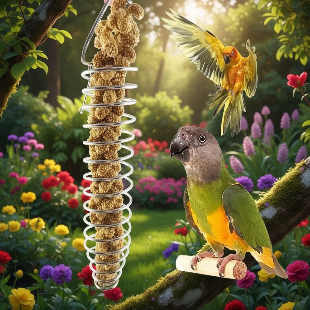Robust stainless steel parrot food dispenser for long-term use - Fioriscas