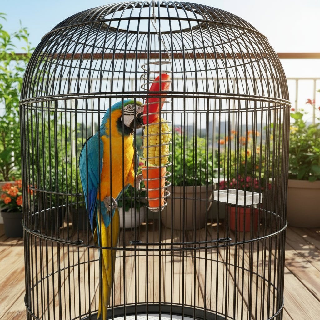 Robust stainless steel parrot food dispenser for long-term use - Fioriscas