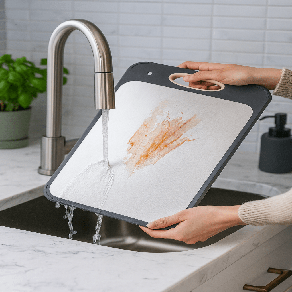 Double-sided cutting board made of stainless steel for hygienic work - Fioriscas