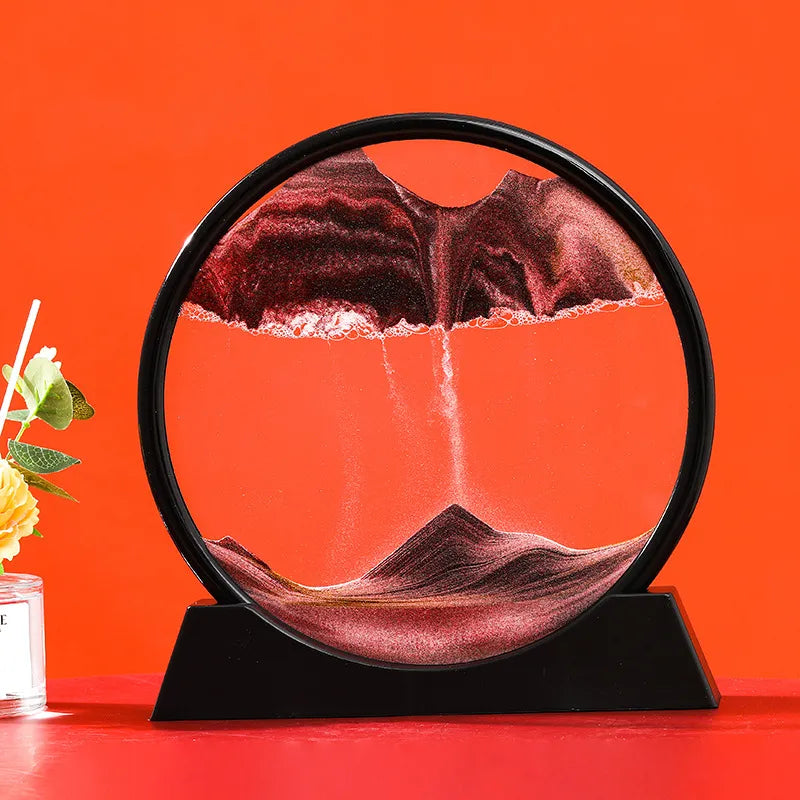 3D Kinetic Sand Hourglass With Flowing Color In Glass Frame