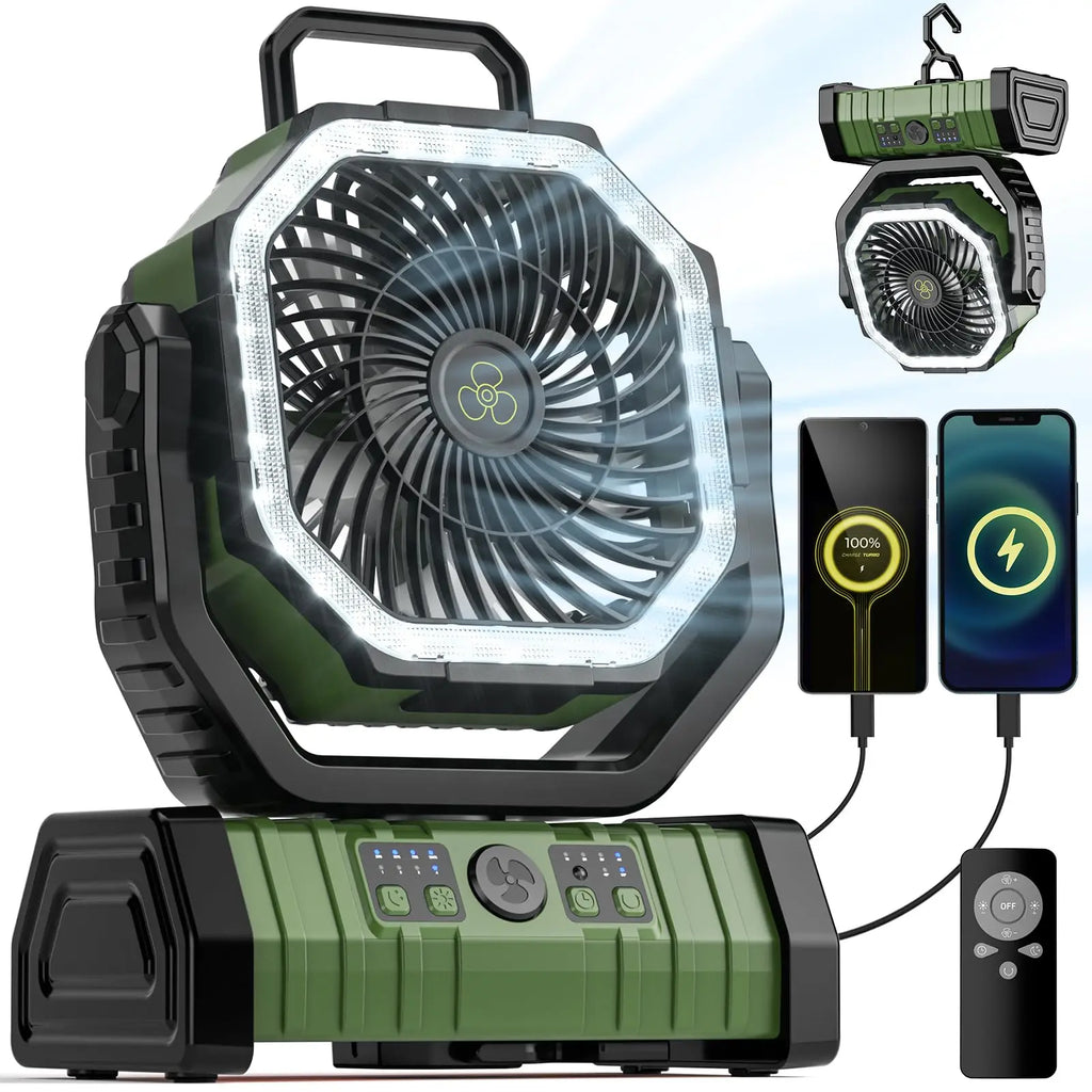 Ventilador portátil recargable para camping con batería externa LED de 20000mAh | Fioriscas