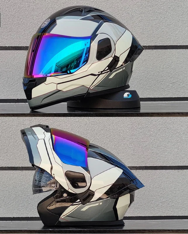Modular Full-Face Motorcycle Helmet, Two-Lens Visor With Mesh Chin Guard, DOT Certified