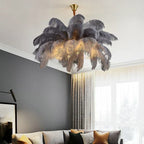 AstraFeather Ostrich Feather Pendant Light, White, Black, Grey & Purple