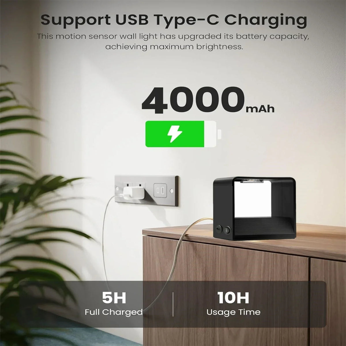 Bezdrátové LED nástěnné svítidlo s pohybovým senzorem a baterií 4000 mAh - Fioriscas