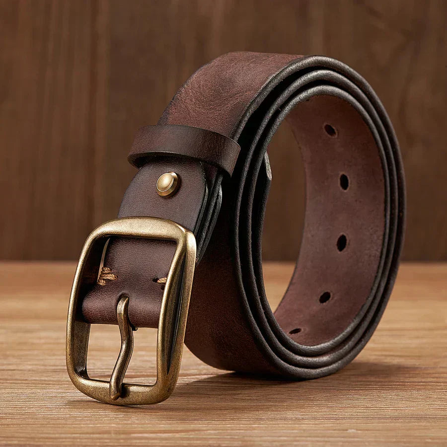 Každodenní opasek z hovězí kůže s měděnou přezkou, styl Marcelli