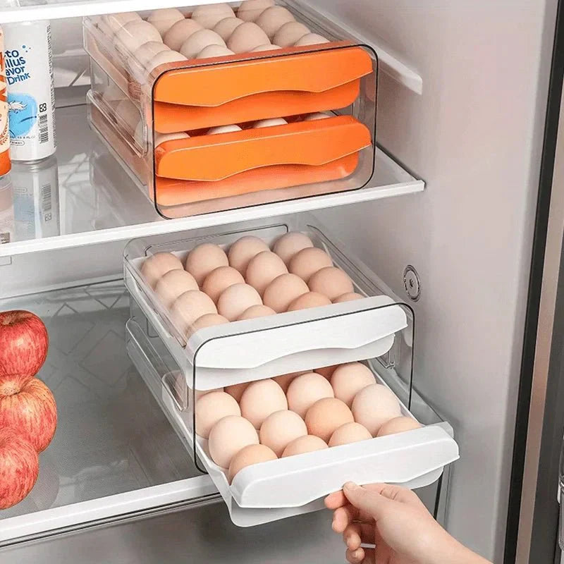Kaksikerroksinen kananmunarasia jääkaappiin, laatikoilla ja 32 kananmunan tilavuudella - Fioriscas