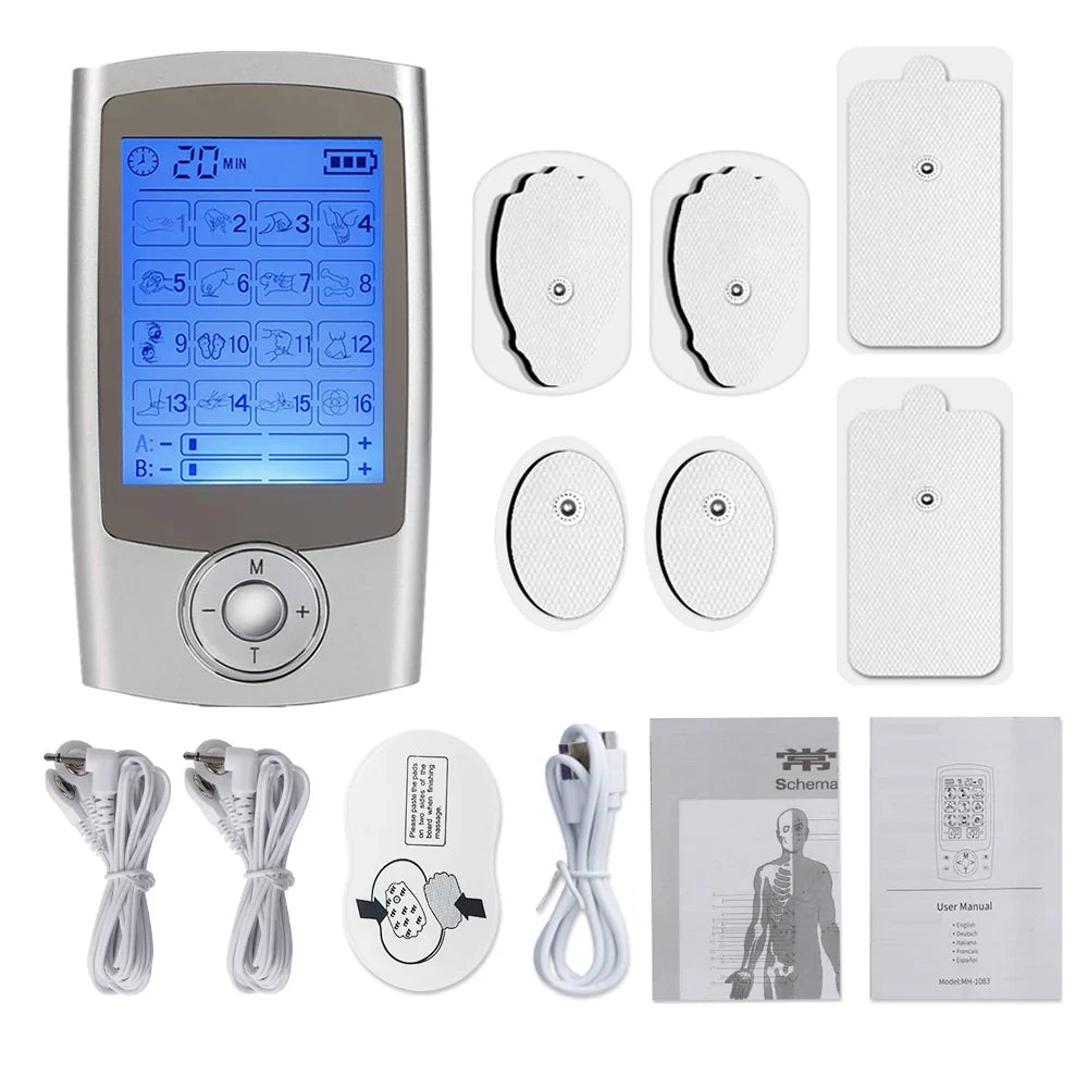 Estimulador muscular TENS EMS com 16 modos e 10 níveis de intensidade para relaxamento | Fioriscas