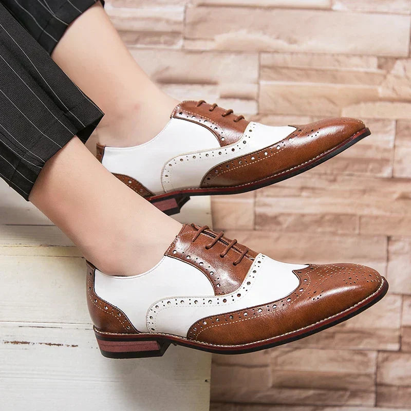 Men's Luxury Shoes Brogue Lace-up Casual British Style Contrast Color Oxford Office