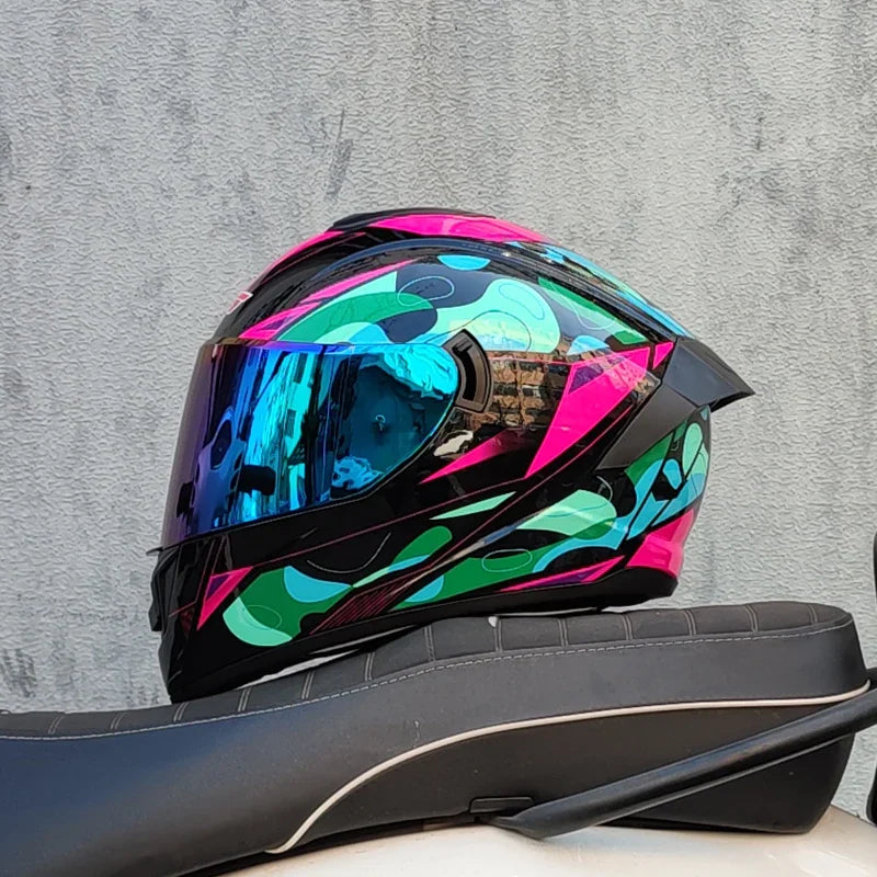 Casco da moto integrale da gara, certificato DOT, sistema a doppia visiera
