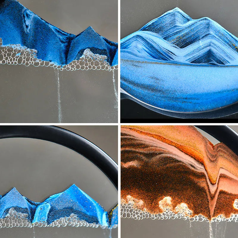 3D Kinetic Sand Hourglass With Flowing Color In Glass Frame