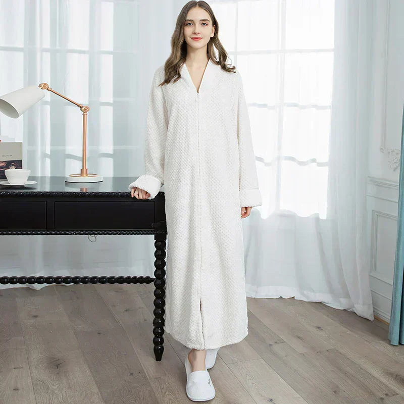 CozyNest varm flannel-morgenkåbe til gravide, ekstra lang pasform