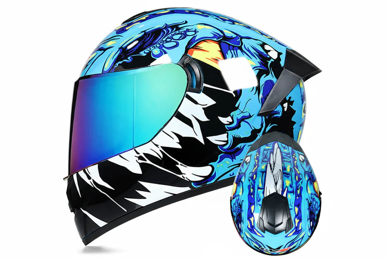 Casco da moto integrale da gara, certificato DOT, sistema a doppia visiera