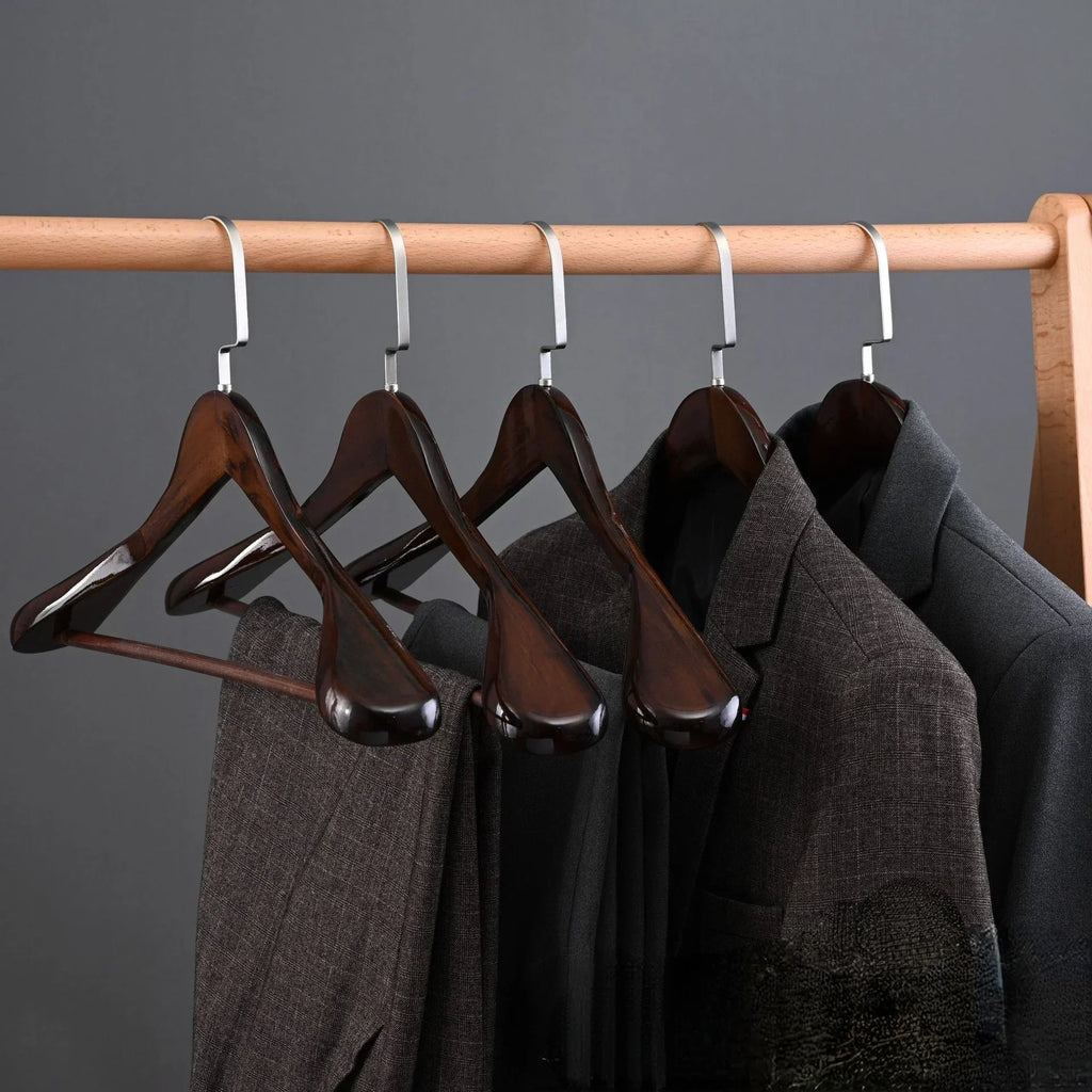 Solid Wood Clothes Hangers With Metal Hooks, Set of 4