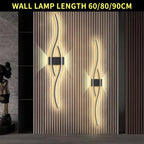 LED Wall Sconce with Double-Curve Design, Remote Control, Black & Gold