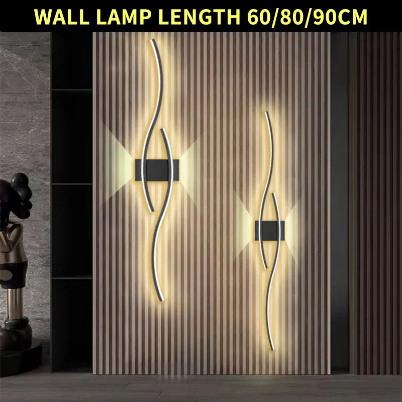 LED Wall Sconce with Double-Curve Design, Remote Control, Black & Gold