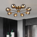 Suspension de plafond à globe en verre, luminaire multiprise en chrome poli