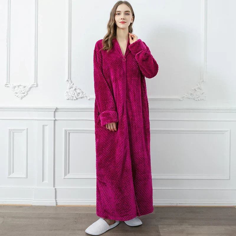 CozyNest varm flannel-morgenkåbe til gravide, ekstra lang pasform