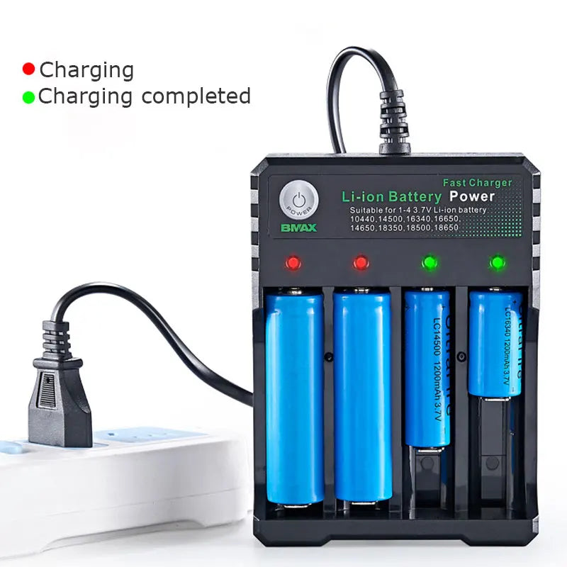 18650 Li-ion-batterioplader, intelligent opladning med 4 pladser og automatisk afbrydelse