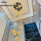 LuminaOrb Staircase Chandelier With Glass Orb Cluster, Warm LED Glow