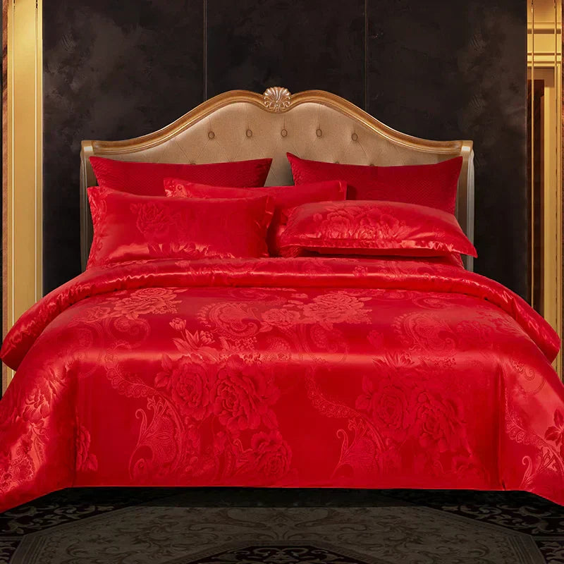 Set copripiumino in raso jacquard blu e oro Aurelume, da matrimoniale a king size super extra large