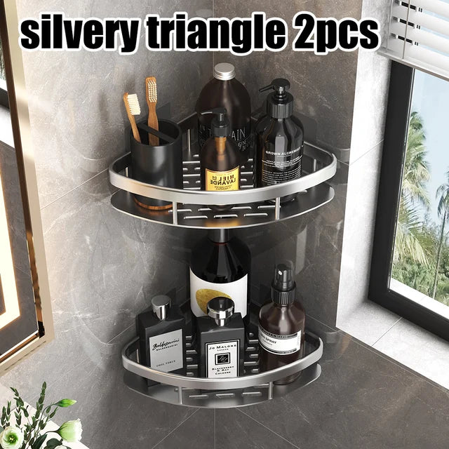 VelaGrip Corner Bath Shelf, Aluminum Wall-Mount Bathroom Storage