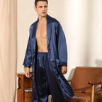 Peignoir homme en satin avec taille élastique et col à revers