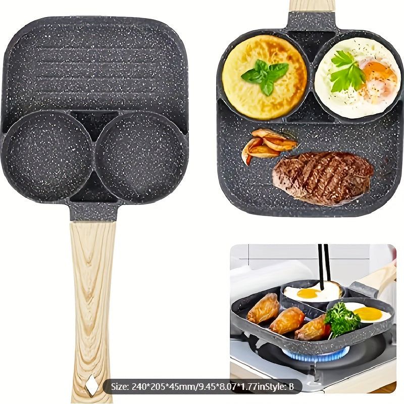 Three-Section Nonstick Aluminum Frying Pan for Breakfast Cooking