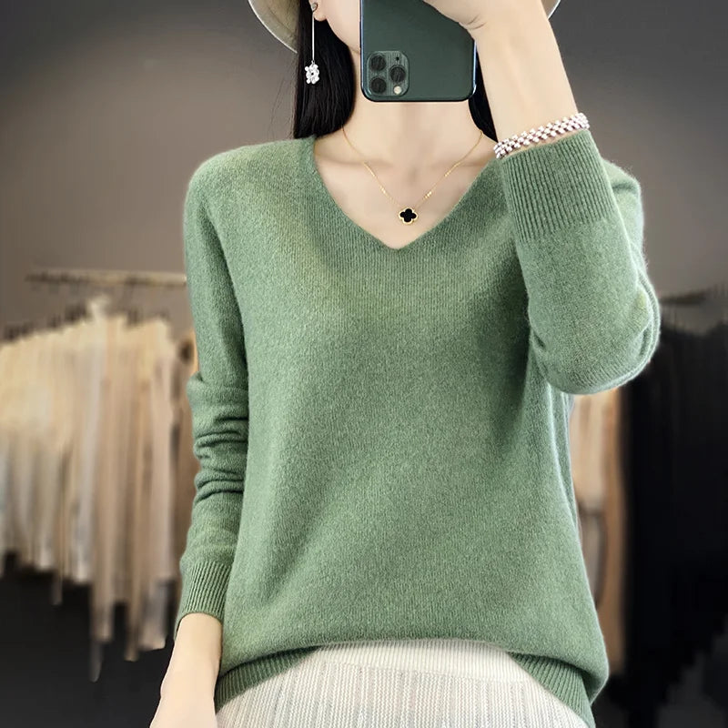Slim-Fit V-Neck Sweater, Solara Australian Merino Wool For Women