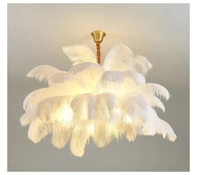 AstraFeather Ostrich Feather Pendant Light, White, Black, Grey & Purple