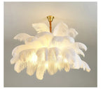 AstraFeather Ostrich Feather Pendant Light, White, Black, Grey & Purple