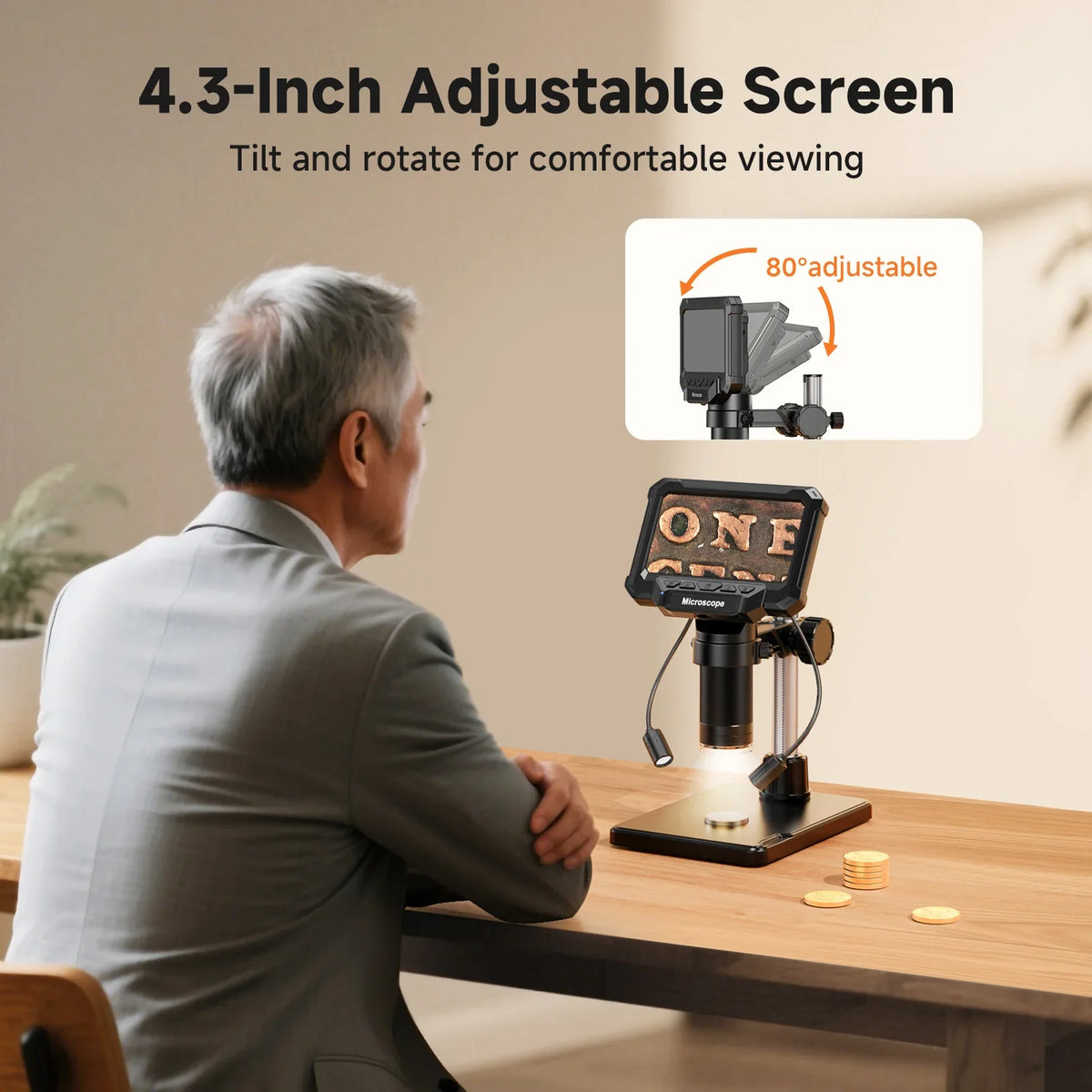 Microscópio digital de 4.3 polegadas com ampliação de 1600X, vídeo 1080P e 8 luzes LED | Fioriscas