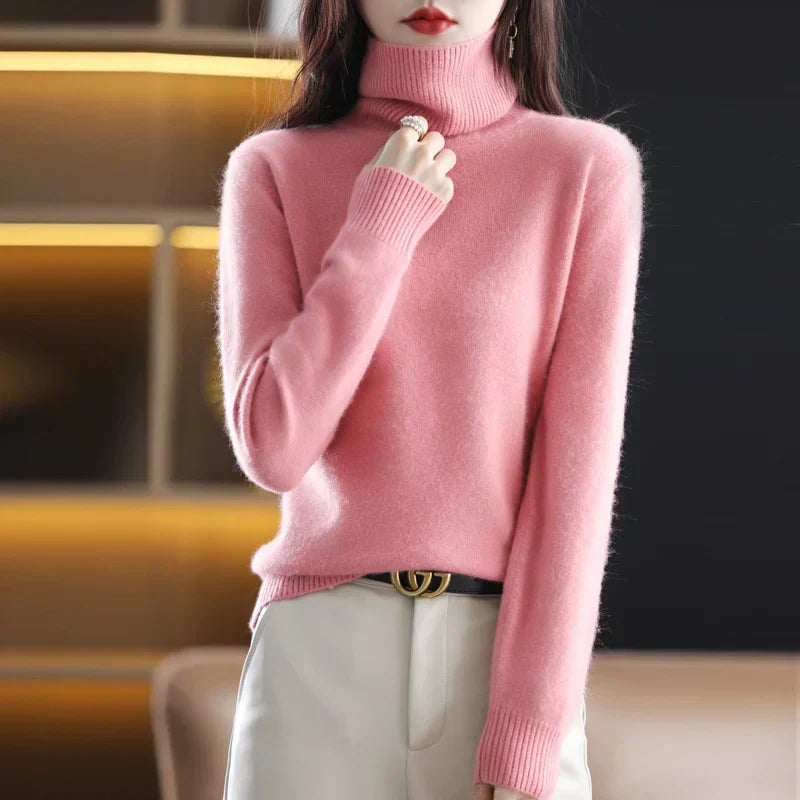 Nyorelle High-Neck Cashmere Sweater, Fitted Knit Pullover for Women