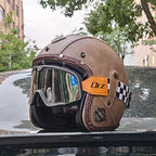 Otevřená motocyklová helma s retro povrchem z PU kůže, certifikace DOT