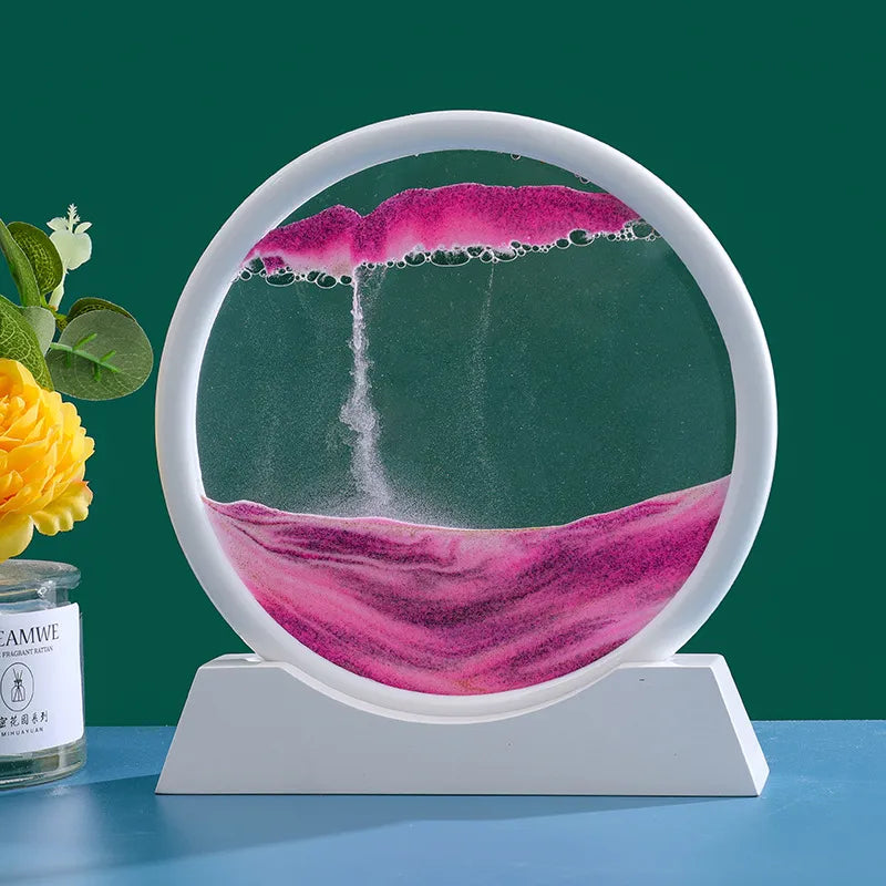 3D Kinetic Sand Hourglass With Flowing Color In Glass Frame