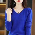 סוודר קאשמיר עם צווארון וי, LunaWeave בגזרה צמודה לנשים
