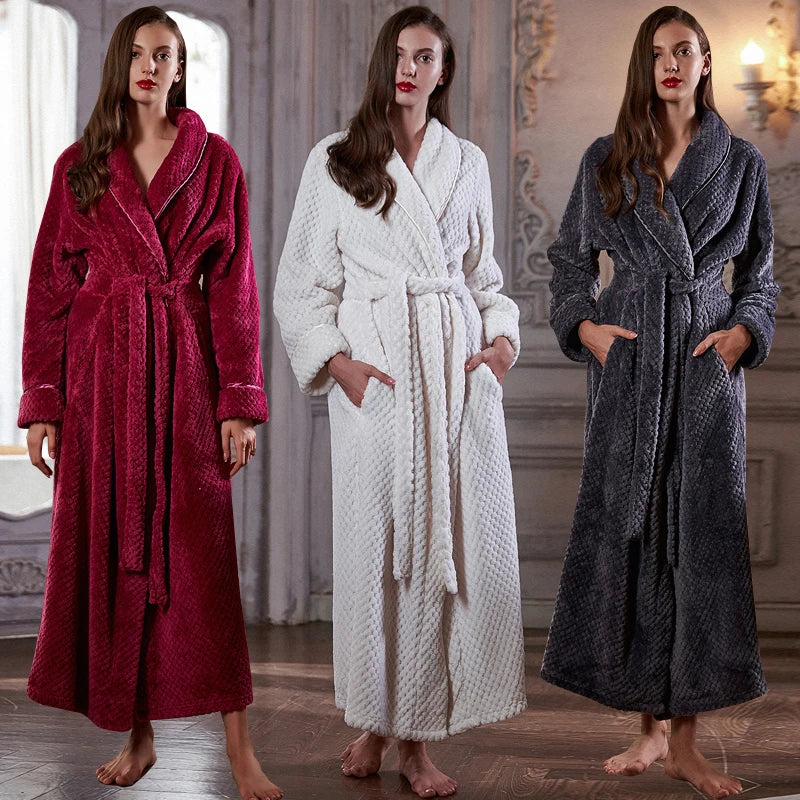 CozyNest varm flannel-morgenkåbe til gravide, ekstra lang pasform