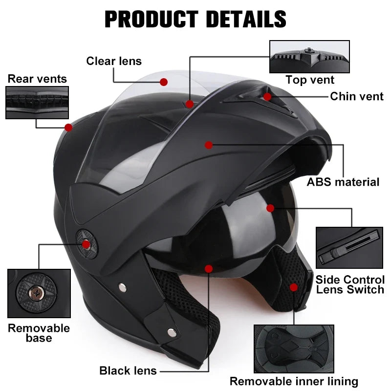Modułowy kask motocyklowy z podwójną szybą, certyfikowany DOT | Fioriscas