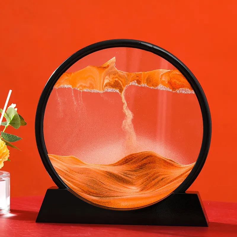3D Kinetic Sand Hourglass With Flowing Color In Glass Frame